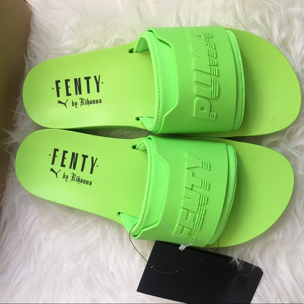 FENTY PUMA Neon Green Slides Sandals Size 8.5